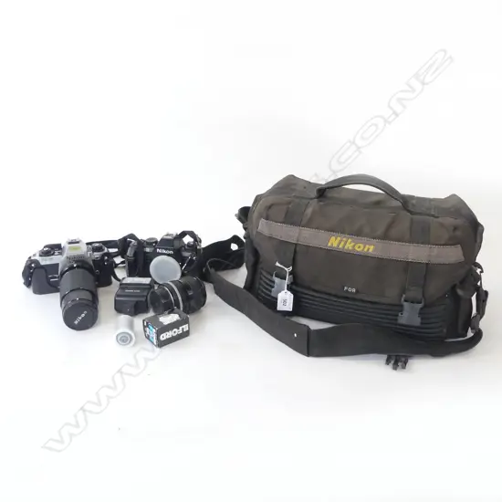 2 NIKON CAMERAS; F-301 & FG-20 + LENSES ETC