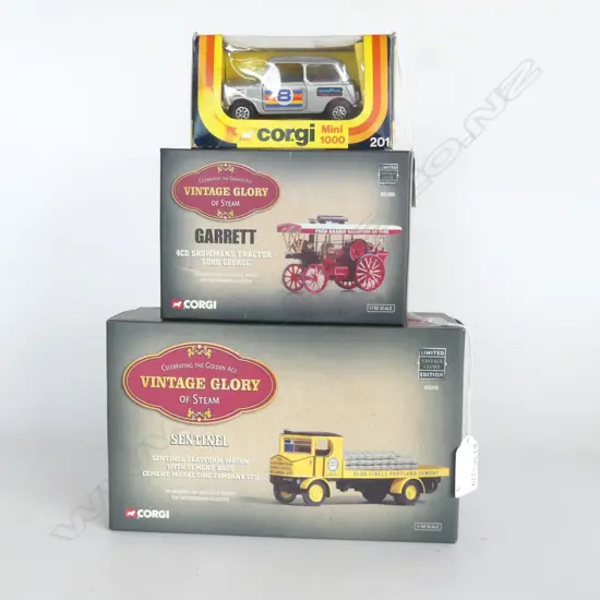 2 MINT & BOXED CORGI VINTAGE GLORY SENTINAL TRUCK L210MM SHOWMANS TRACTOR L150MM & BOXED CORGI MINI 1000 L120MM