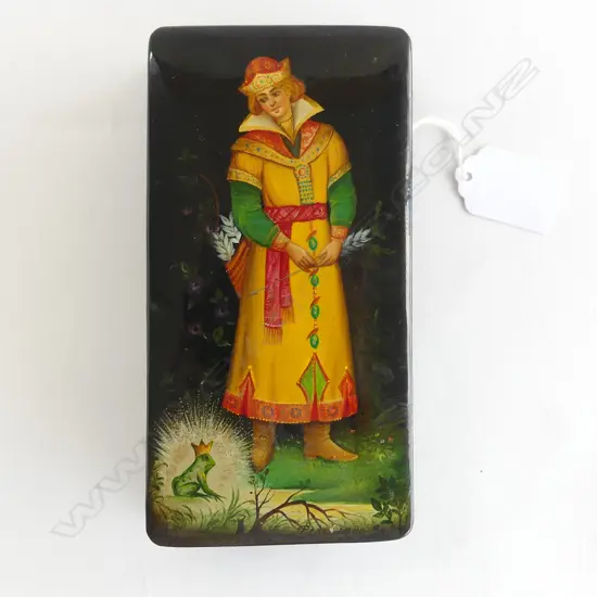 QUALITY RUSSIAN HAND PAINTED BOX black lacquer L.155mm