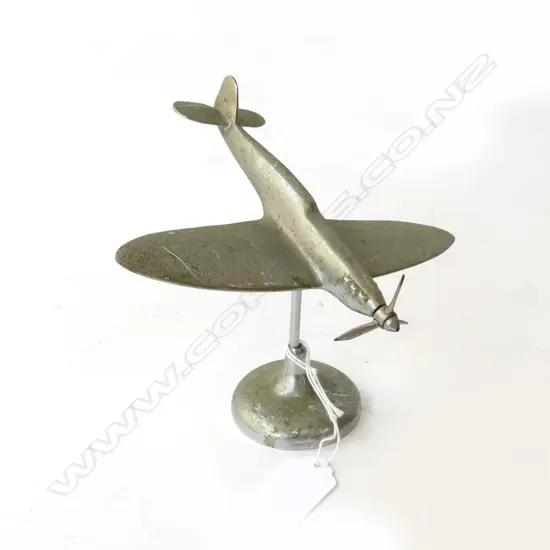 VINTAGE SILVER METAL PLANE ON STAND H.150mm