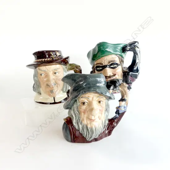 3 ROYAL DOULTON TOBY JUGS; IZAAK WALTON, RIP VAN WINKLE, DICK TURPIN H.170mm