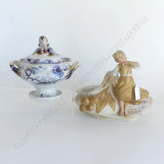 ROYAL DUX BOWL #1249 W.220mm, ANTIQUE IRONSTONE LIDDED SUGAR BOWL