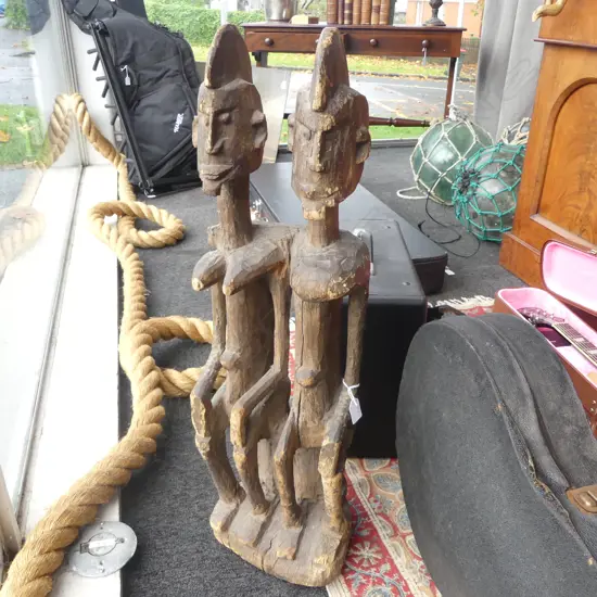 OLD CARVED WOODEN AFRICAN 'MOTHER & FATHER' SCULPTURE H.850mm