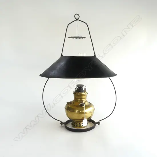 MILLER HANGING KEROSENE LAMP. H.650mm in frame
