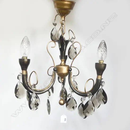 3 LIGHT BLACK & GILT CHANDELIER H.410mm