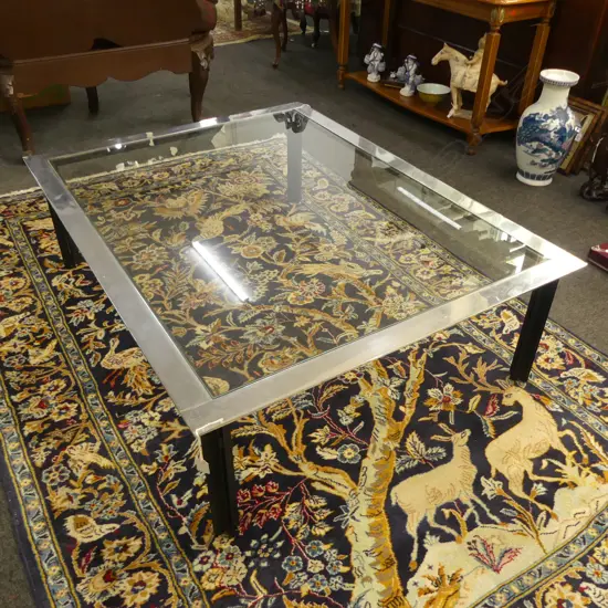 AMERICAN DESIGNER SILVER METAL & GLASS COFFEE TABLE 1300x1000x385mm