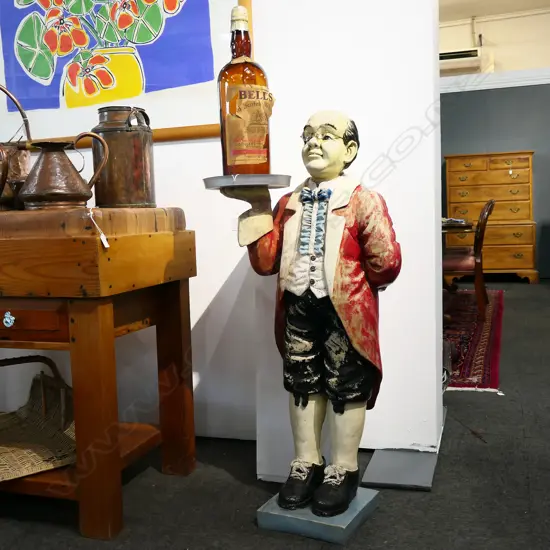 RESIN WAITER H.1120mm & BELLS SCOTCH WHISKY BOTTLE H.470mm