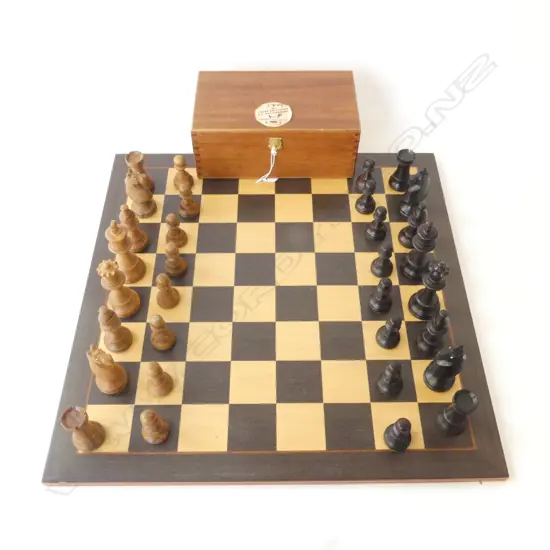 FRENCH WOODEN CHESS SET IN BOX + BOARD 460x460mm
