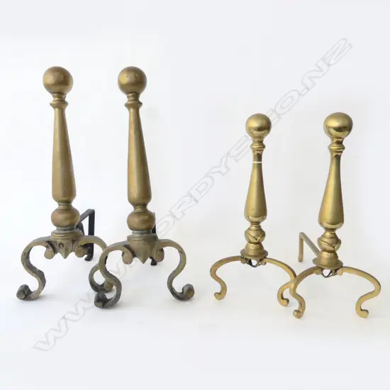 2 PRS VINTAGE BRASS FIREDOGS H370-460MM