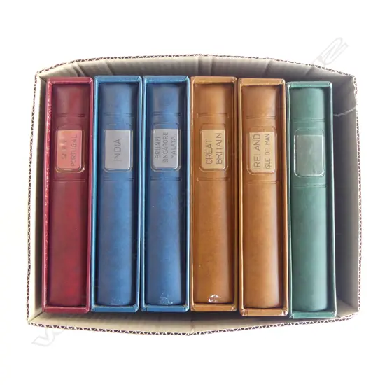 COLLECTION 6 ALBUMS CATALOGUED WORLD COINS INCL SPAIN, PORTUGAL, INDIA, GRT BRITAIN & IRELAND