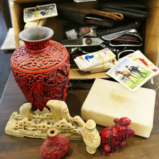 CIGARETTE CARDS, ORIENTAL PCES, POCKET KNIVES, ETC