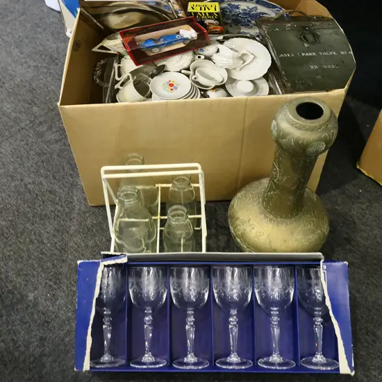 ASST. CHINA, MILK BOTTLES, ORIENTAL BRASS VASE H.370mm