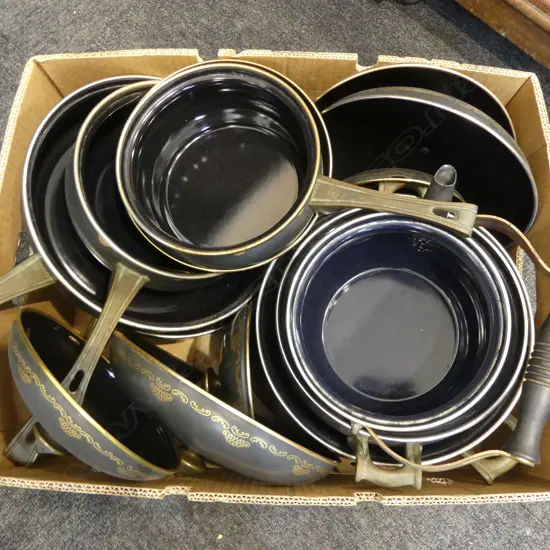 7 ASST. LIDDED BLACK ENAMELLED COOKING POTS