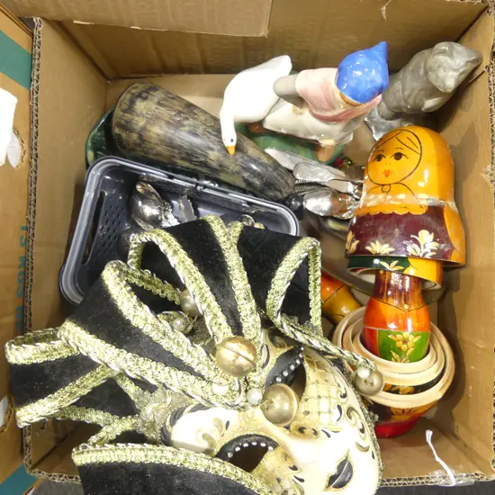 SMALL BOX BABUSHKA DOLL HORN SPOON WALL MASK  CUTLERY ETC