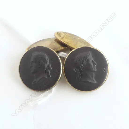 pair SILVER GILT WEDGWOOD BLACK CAMEO CUFFLINKS