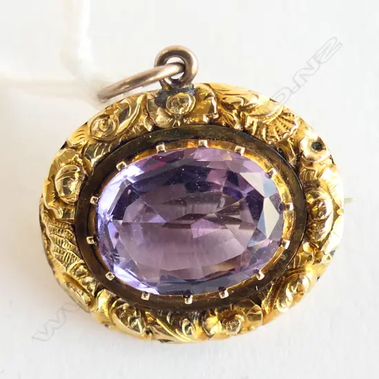 VICTORIAN 15CT GOLD & AMETHYST PENDANT/BROOCH 5.3gms