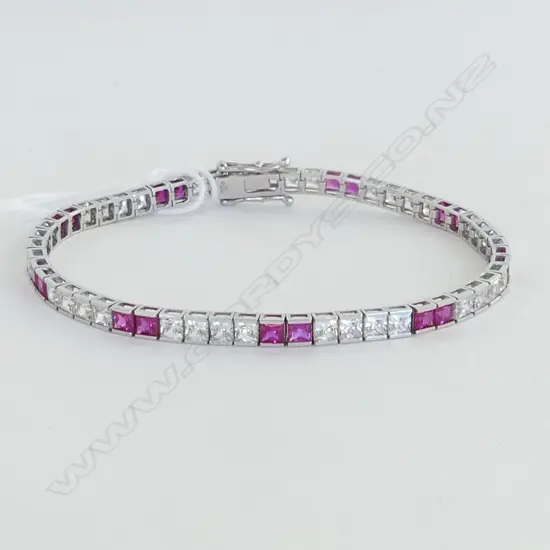 SIL PLATE & FAUX GEMSTONE TENNIS BRACELET