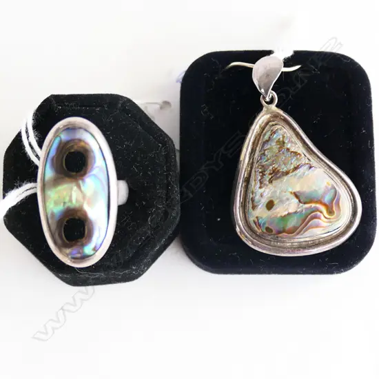 PAUA SHELL & SILVER PENDANT & RING new old stock