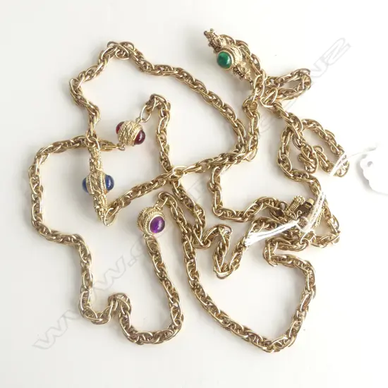 HEAVY COSTUME GOLD PLATED? NECKLACE  w RUBY & EMERALD COLOURED GLASS GEMS