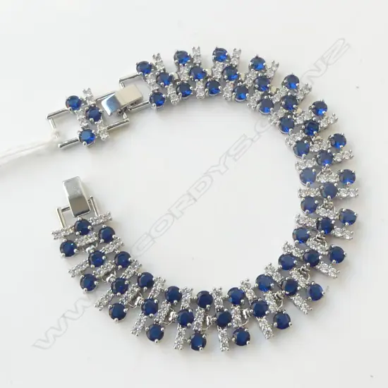 QUALITY SILVER PLATED FAUX SAPPHIRE BRACELET