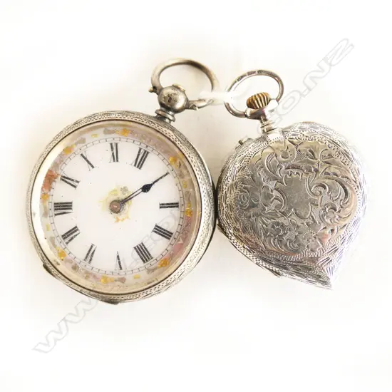 EDWARDIAN SILVER HEART FORM LADIES FOB WATCH + OTHER some faults