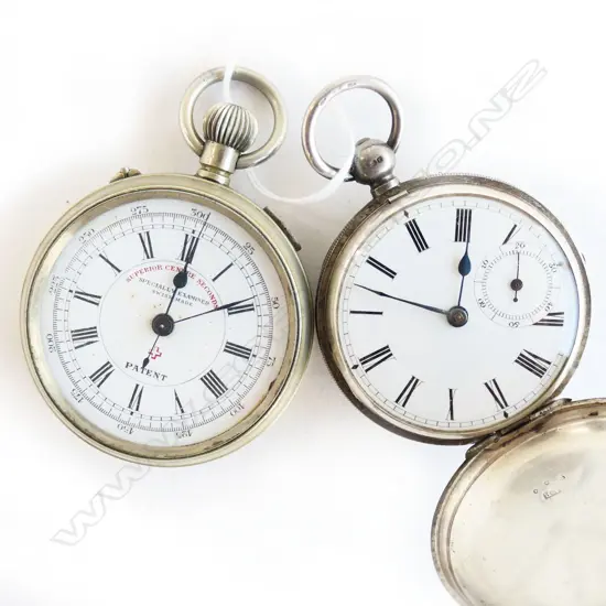2 GENT'S FOB WATCHES: 'SUPERIOR CENTRE SECONDS' + SILVER WALTHAM key wind 