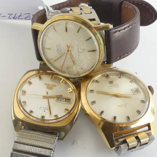 3 VINTAGE GENTS WRISTWATCHES: TISSOT VISODATE + SEIKO 5 + UNICORN