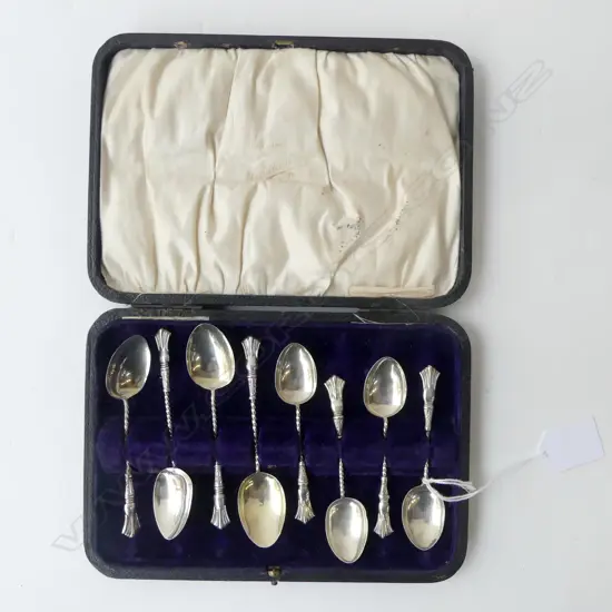 EIGHT STG SILVER FANCY TEASPOONS IN BOX BIRMINGHAM 1898 &1910  