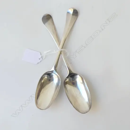 2 GEO. II STG SILVER TABLE SPOONS, LONDON 1732, 1752 140gms