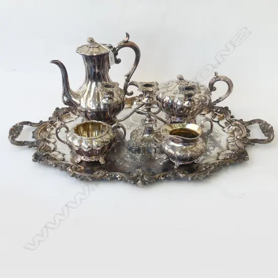 LG EP TRAY 745x510mm + 4 PCE EP COFFEE / TEA SET, CANDELABRA