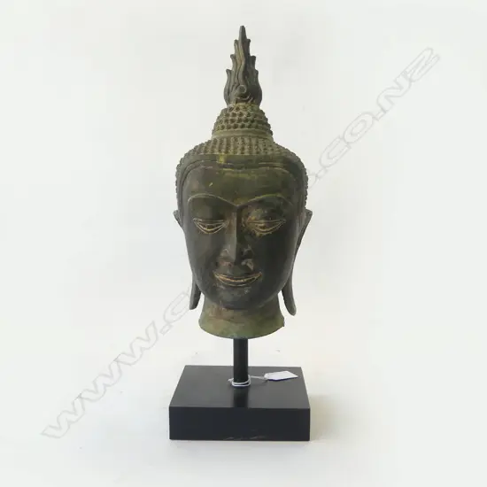 BRONZE BUDDHA HEAD ON STAND H.400mm