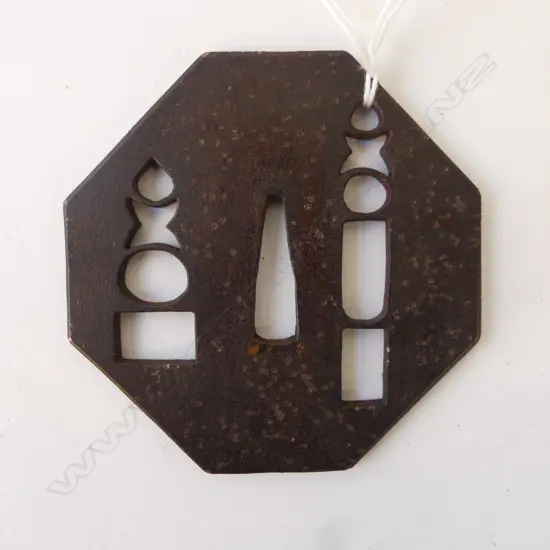 VINTAGE OCTAGONAL ORIENTAL TSUBA 80mm dia