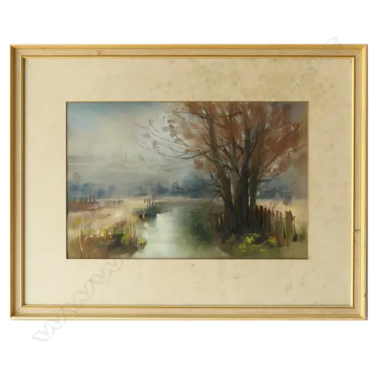 PASTEL RIVER SCENE SIGNED JUDY FLAME H320 L670MM