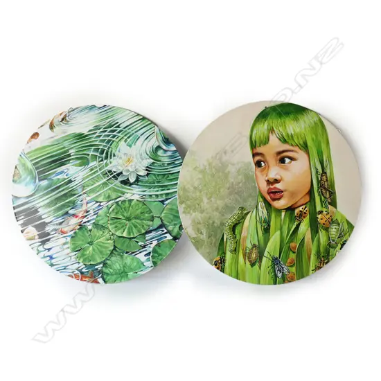 PR METAL HANGING DISCS w CHILD & FISH POND, D.350mm