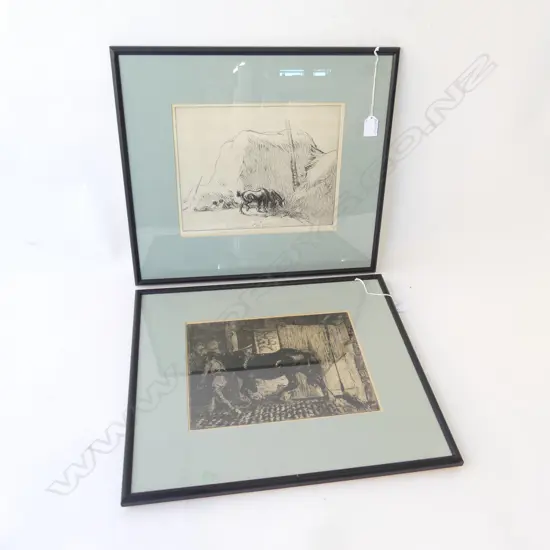 2 EDMUND BLAMPIED ETCHINGS; 'SUNDAY REST' & 'RETURNING TO STABLES' 215x290mm