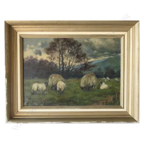ARTIST UNKNOWN, WINTER PASTORAL w. SHEEP, OIL ON BOARD 275x385mm