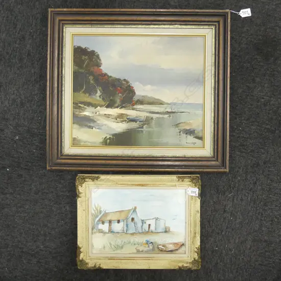 2 ARTWORKS; PETER J. WALLERS 'NEAR OHOPE, EAST COAST' OIL ON BOARD 340x410mm + CAPE COTTAGE WC