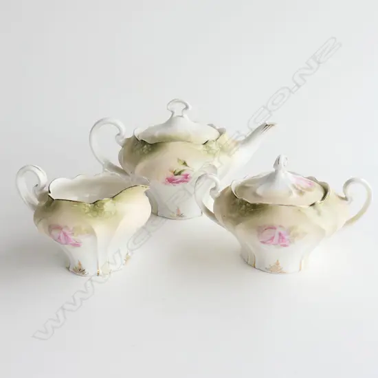 3PC POLAND CHINA TEASET  ROSE PAT  TEAPOT H120MM