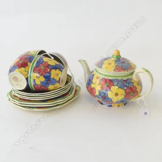 ADAMS CHINA TITIAN WARE PANSY PAT  CSPS & TEAPOT H130MM