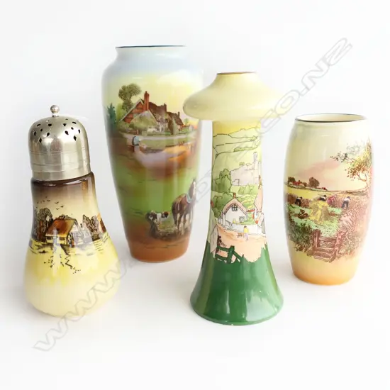 3 EDWARDIAN VASES TALLEST200MM &SUGAR CASTER