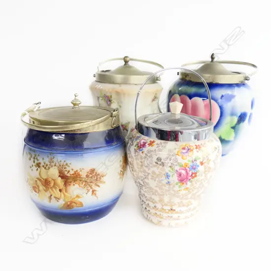 4 EDWARDIAN BISCUIT BARRELS H180MM TALLEST