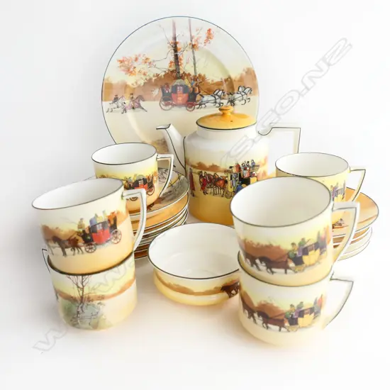 RD COACHING PAT TEASET TEAPOT H160MM SANDWICH PLATE  DIA230MM 6CSPS & SUGAR BOWL