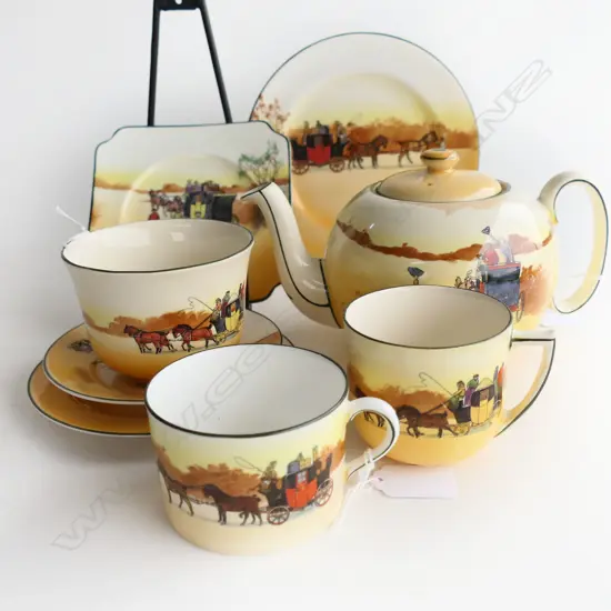 RD COACHING SCENE TEAPOT H120MM 2 UNMATCHED CSPS  & SUGAR BOWL