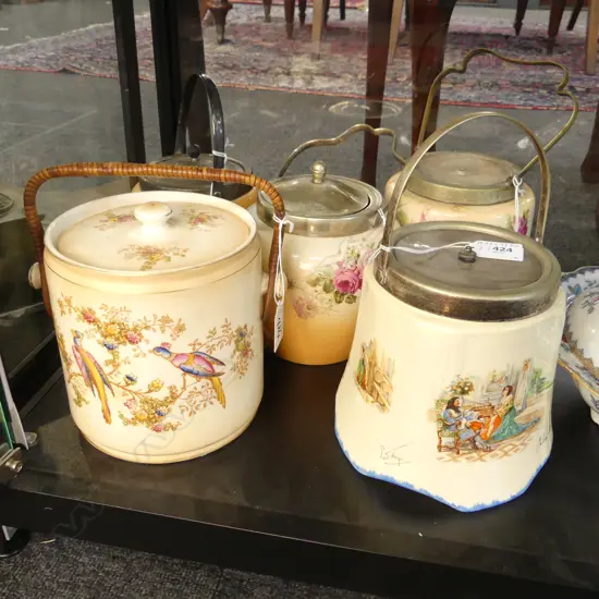 5 EDWARDIAN BISCUIT BARRELS H180MM TALLEST