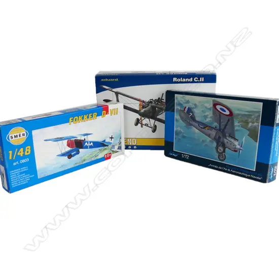 3 MINT & BOXED WWI MODEL PLANES NIEUPORT-DELAGE L260MMFOKKER D-V11 L310MM&ROLANDC11 L300MM