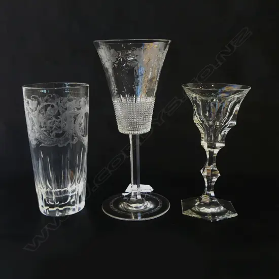 3 ANTIQUE CRYSTAL DRINKING GLASSES H.195mm