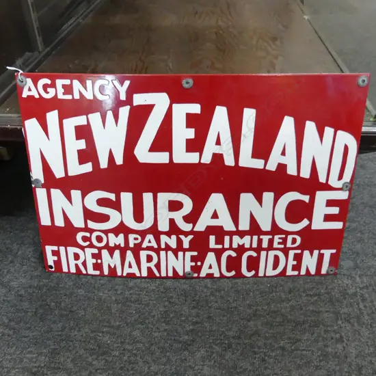 VINTAGE ENAMELLED RED SIGN 'NZ INSURANCE' 305x455mm
