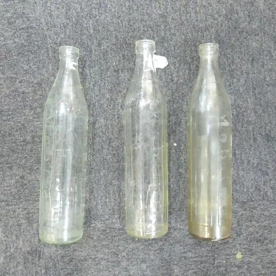 3 MOBIL OIL GLASS PETROL BOTTLES H.360mm