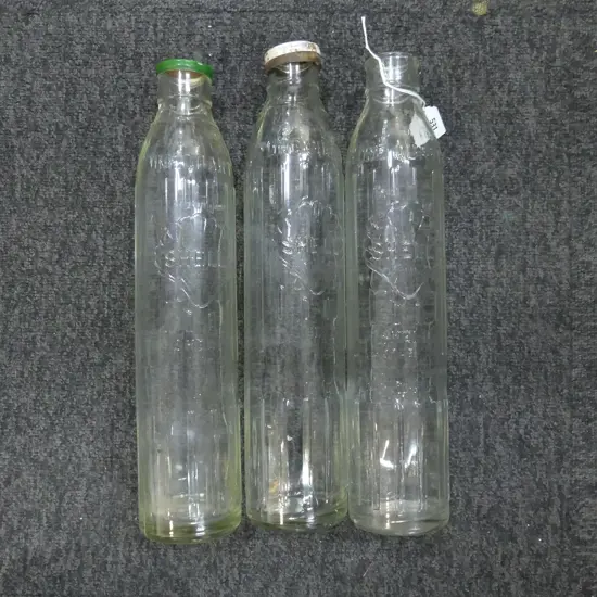 3 SHELL ONE QUART GLASS PETROL BOTTLES H.360mm