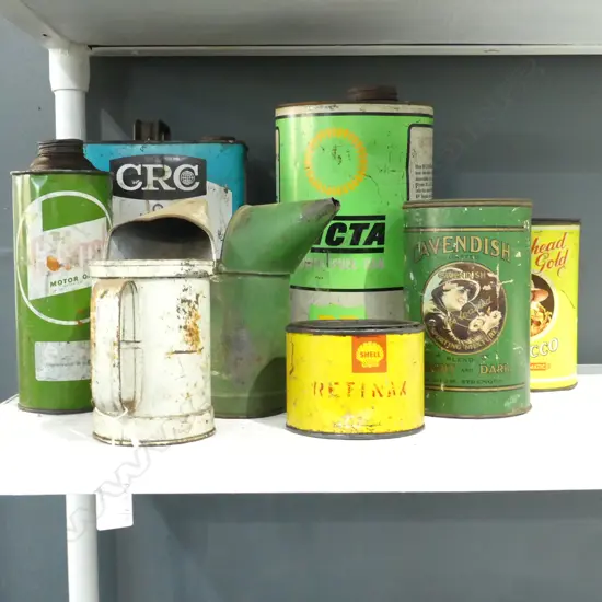 6 ASST. VINTAGE TINS + 2 OIL CANS